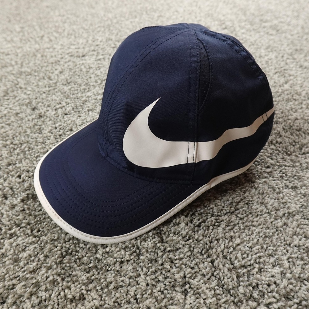 Nike Hat Cap Mens One Size Blue Adjustable Strap Back Featherlight Dri FIT Run